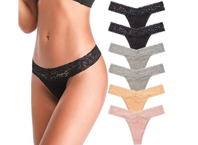 ANNYISON Cotton Seamless Lace Thongs (6-Pack)