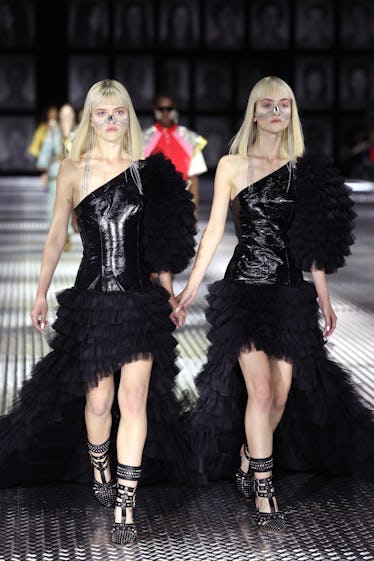 Gucci's Spring 2023 Runway Program Takes Twinning to a New Level 16 Models walk the runway of the Gucci Twinsburg Show during Milan Fashion Week Spring/Summer 2023 on S...
