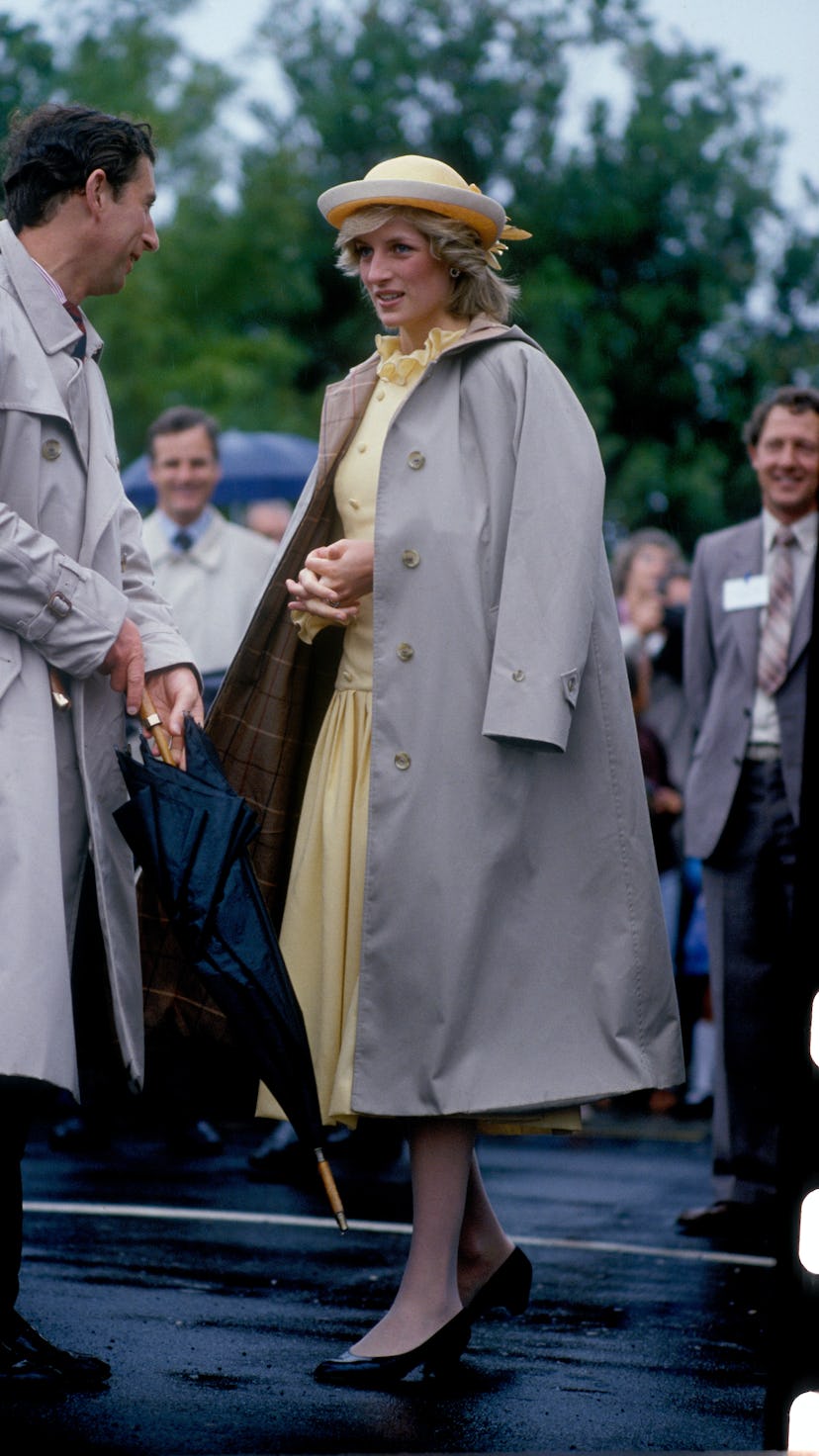 Princess Diana wearing a trench coat, 1983.