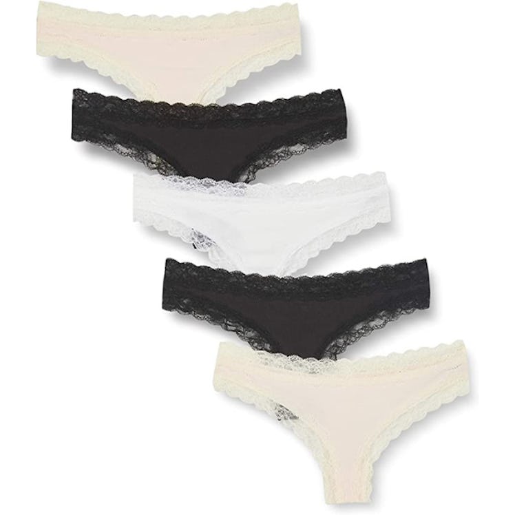 Iris & Lilly Cotton and Lace Thong Underwear (5-Pack)