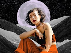 Young woman in front of a moon to show your October 2022 horoscope.