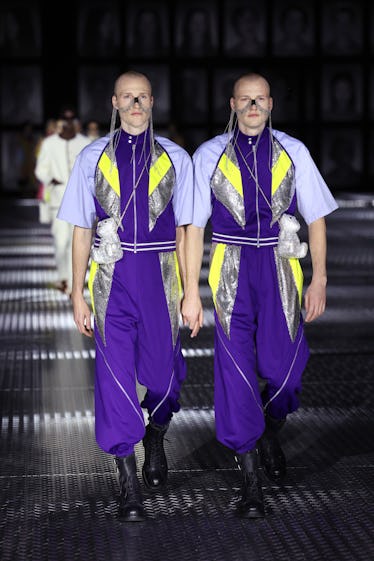 Gucci's Spring 2023 Runway Program Takes Twinning to a New Level 23 Models walk the runway of the Gucci Twinsburg Show during Milan Fashion Week Spring/Summer 2023 on S...