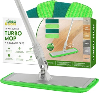 Turbo Microfiber Mop Floor Cleaning Dust Mop with 4 Reusable Pads
