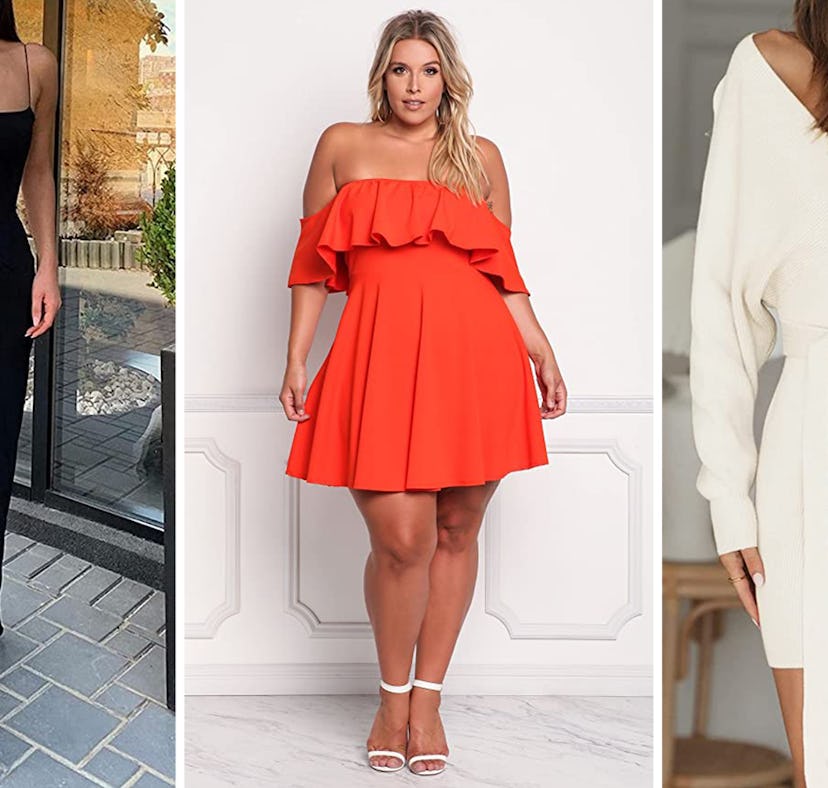 Collage of three models wearing three different date night dresses