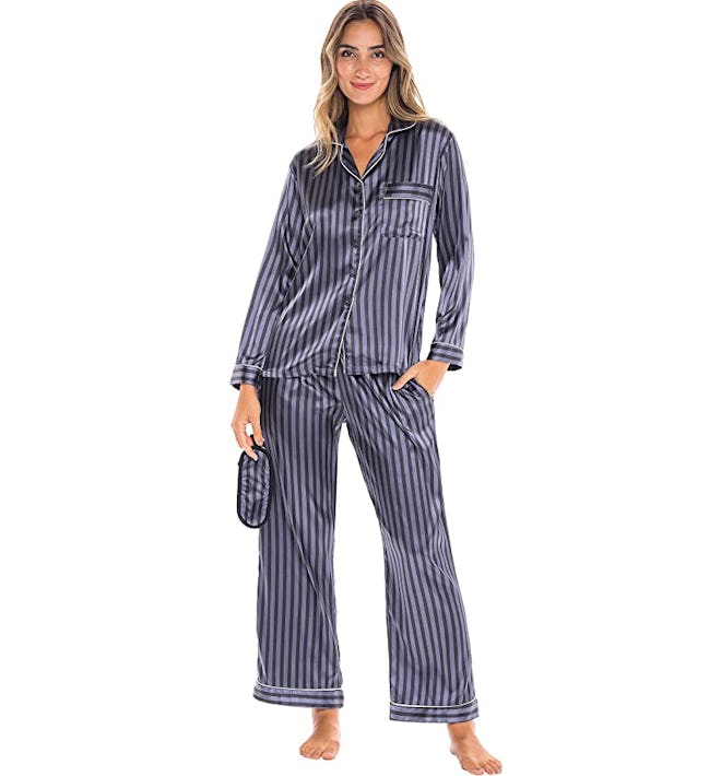 Alexander Del Rossa Classic Satin Pajama Set with Sleep Mask