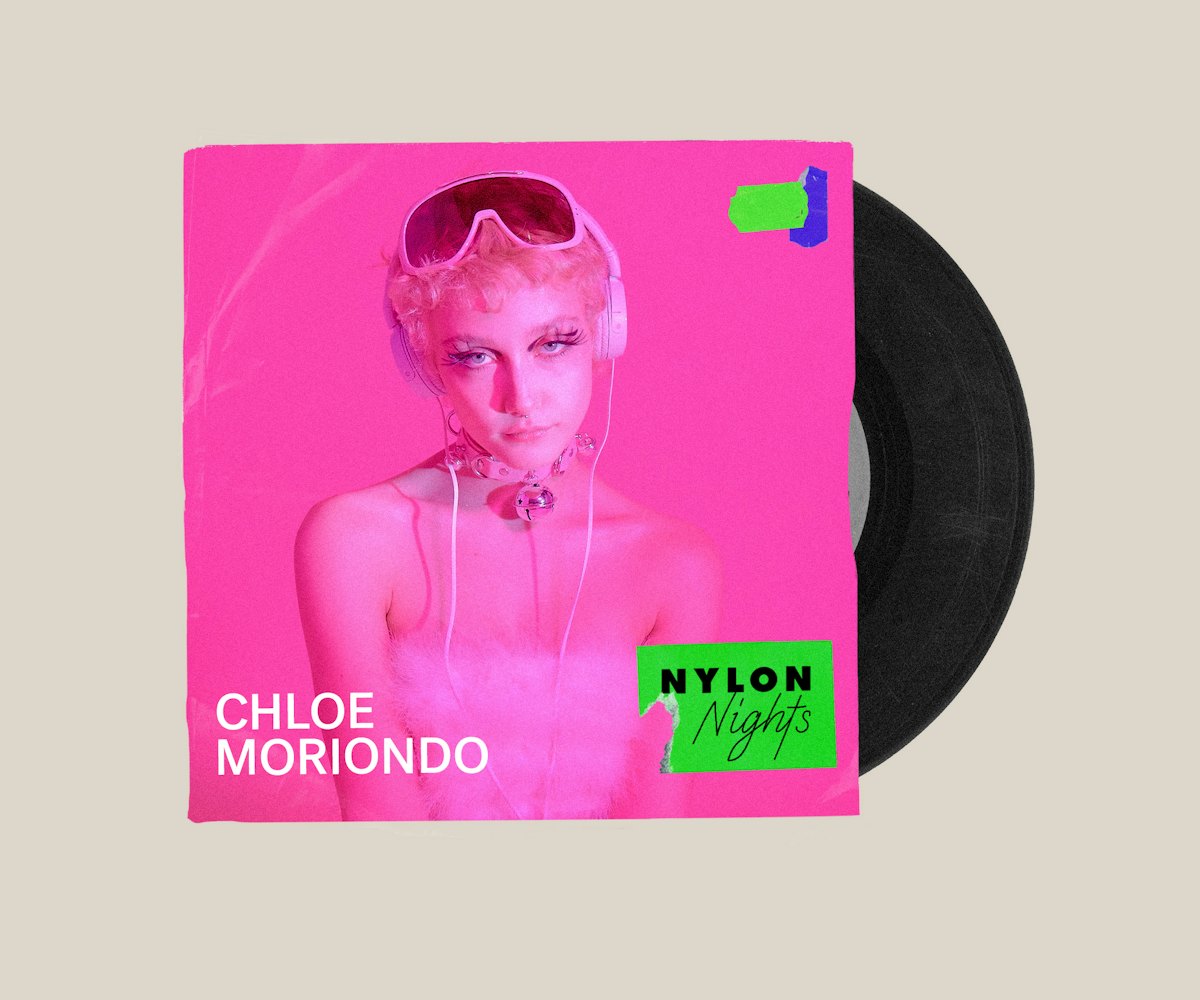 Chloe Moriondo on a record cover with pink filter over it