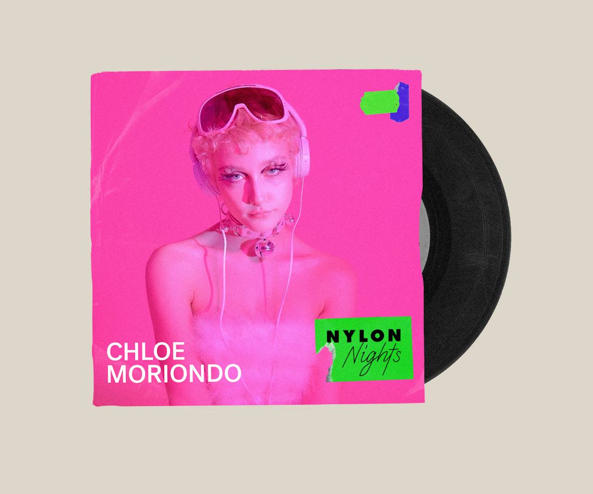 Chloe Moriondo on a record cover with pink filter over it