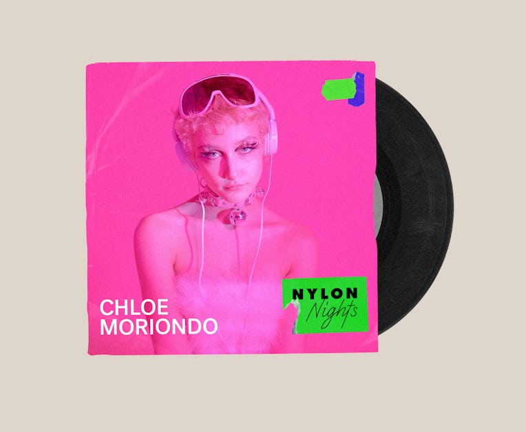 Chloe Moriondo on a record cover with pink filter over it
