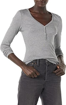 Amazon Amazon Essentials Women's Ribbed Knit Long Sleeve Henley Slim Fit T-Shirt