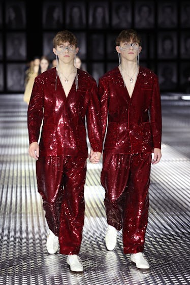 Gucci's Spring 2023 Runway Program Takes Twinning to a New Level 6 Models walk the runway of the Gucci Twinsburg Show during Milan Fashion Week Spring/Summer 2023 on S...