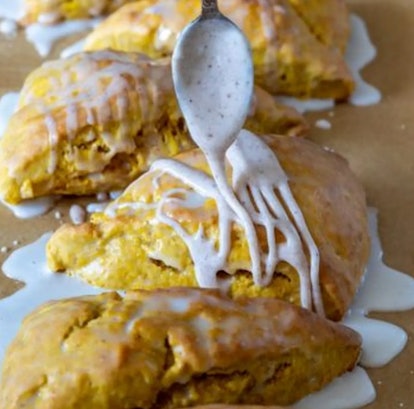 Pumpkin scones with icing drizzle