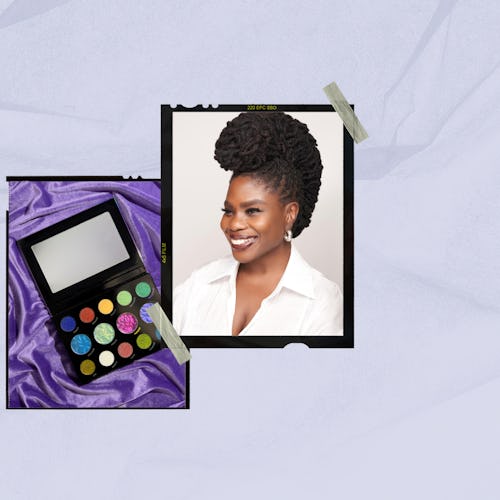 A two-part collage of makeup artist Danessa Myricks and an open eyeshadow palette