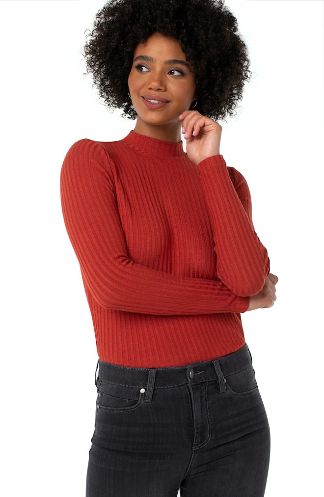 Mock Neck Long Sleeve Knit Top