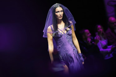 Bella Hadid Wears Versace Tube Dress During Milan Fashion Week
