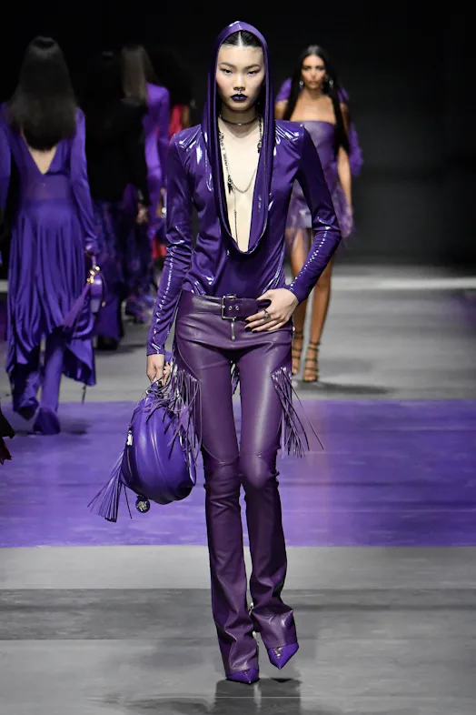 versace purple wedding dress Cowl-neck draped satin gown in purple - Versace