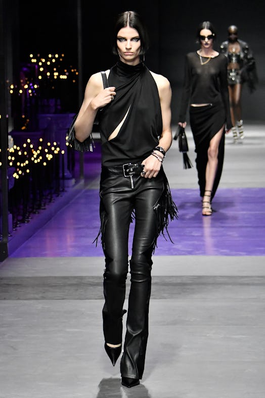 A model walks the runway during the Versace Ready to Wear Spring/Summer 2023 fashion show as part of...