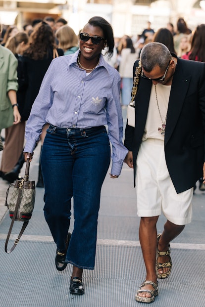 Milan, Italy - September, 22: Woman Influencer Wearing Blue