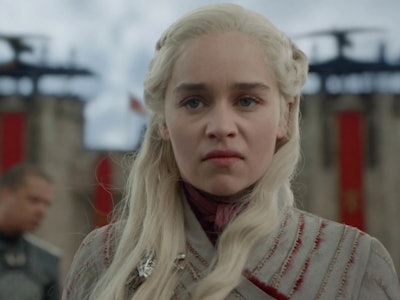 Daenerys Targaryen with an angry look after Missandei was killed at kings landing.
