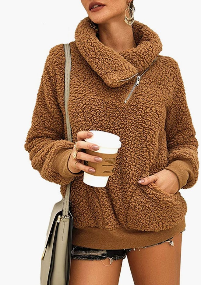 KIRUNDO Winter Lapel Fuzzy Fleece Sweatshirt