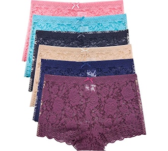 Barbra Lingerie Multi Pack of Lace Boyshort Panties (6-Pack)
