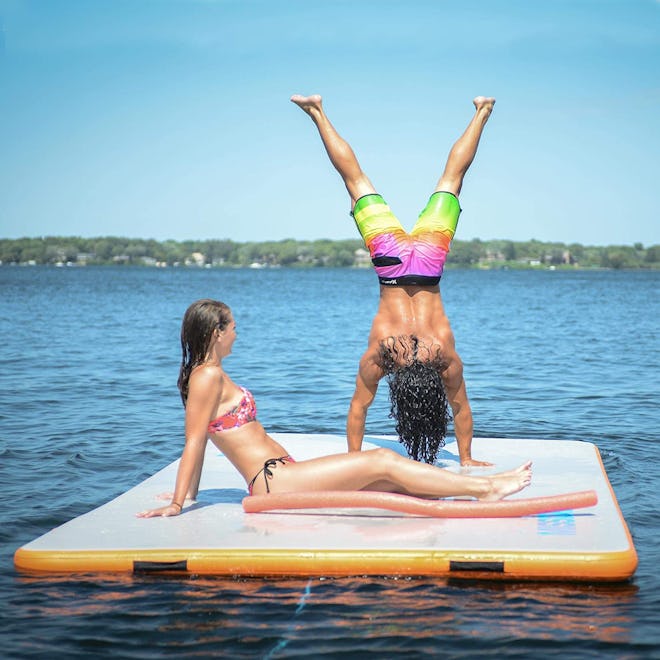 With it’s rigid dock-like design, this MISSION option is one of the best floating mats for lakes.