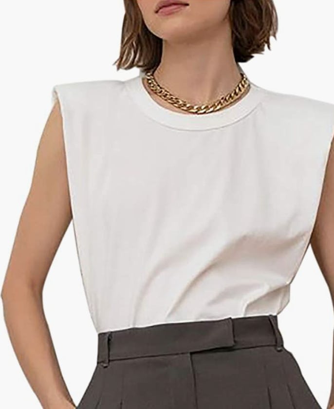 Meladyan Cotton Padded Shoulder Sleeveless Tee