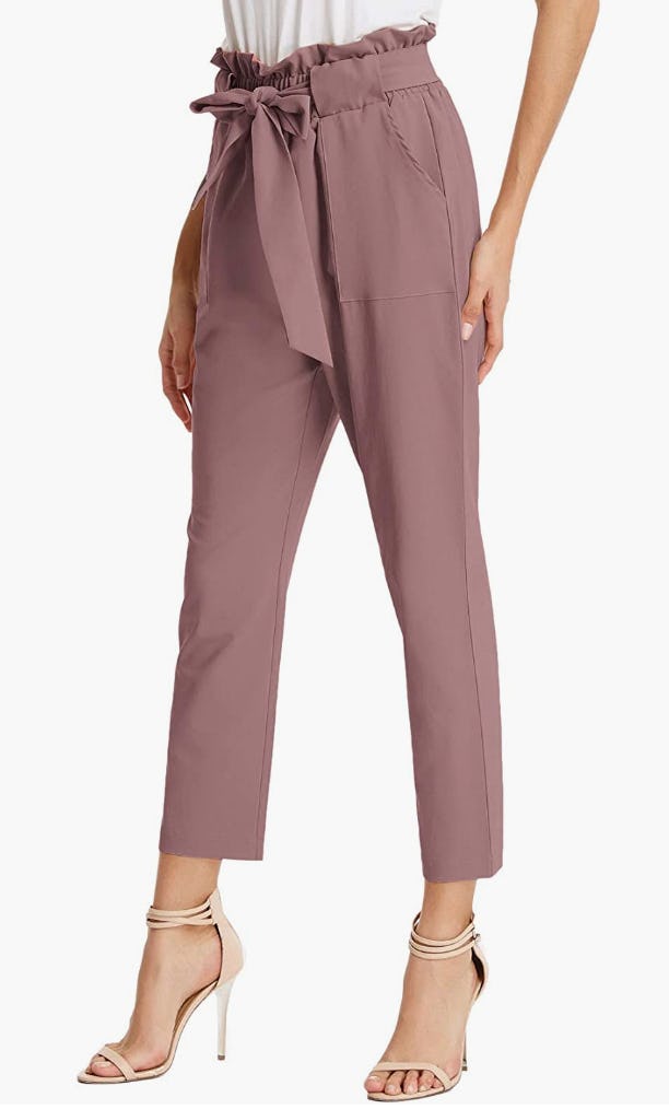 GRACE KARIN Cropped Paper Bag Waist Pants with Pockets