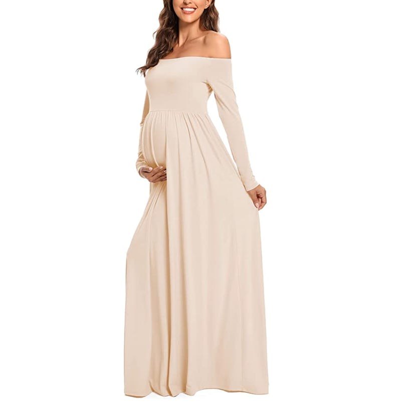 Glampunch Off Shoulder Long Sleeve Maxi Dress