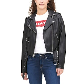 A lightweight, faux leather motorcycle jacket goes with everything.