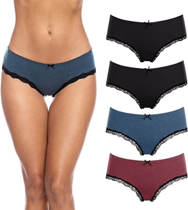 ATTRACO Cotton Lace-Trimmed Underwear (4-Pack)