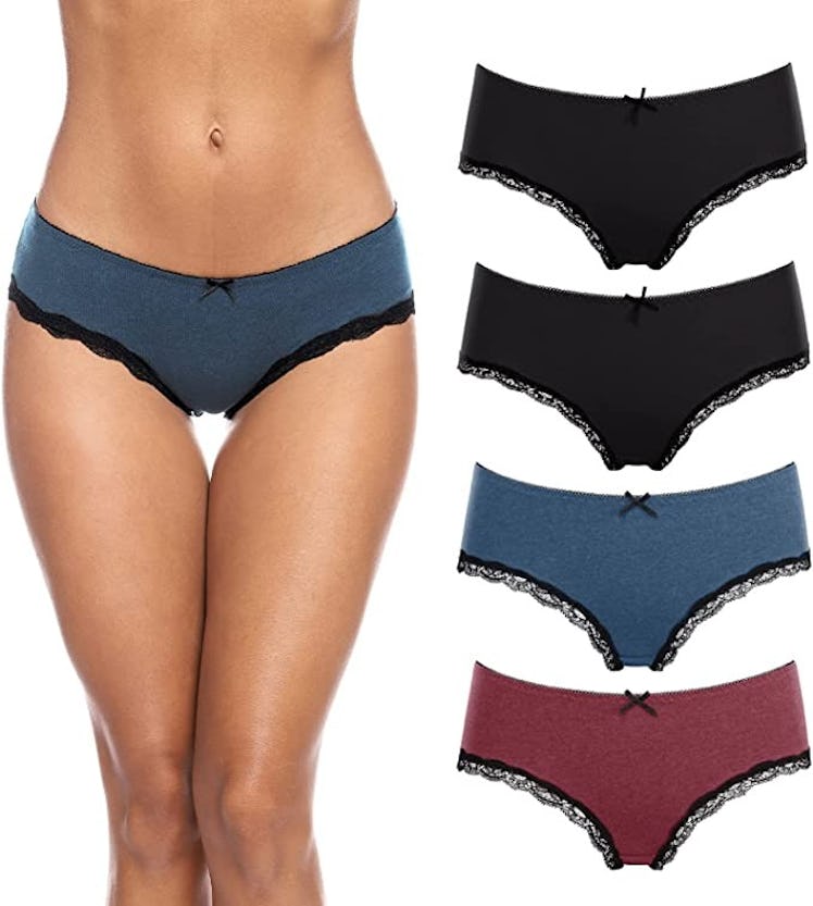 ATTRACO Cotton Lace-Trimmed Underwear (4-Pack)