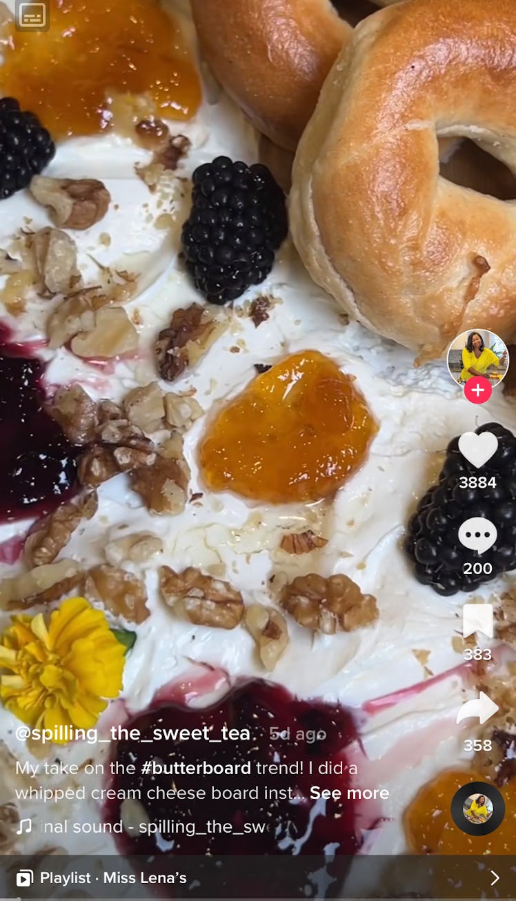 This whipped cream cheese board is one of the cream cheese board ideas from TikTok. 