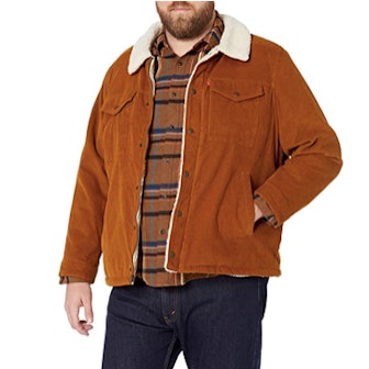 A corduroy jacket with a sherpa lining is lightweight and warm.