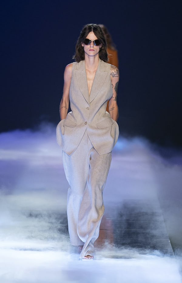 Alberta Ferretti's Spring/Summer 2023 oversized suit with boxy vest look 