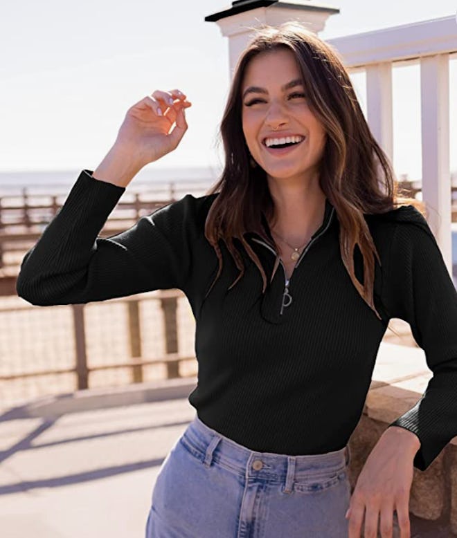 PRETTYGARDEN Casual Mock Neck Quarter Zip