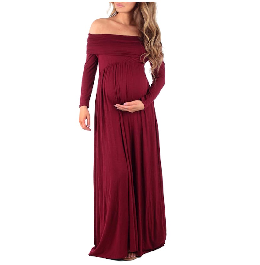 Mother Bee Cowl Neck Off Shoulder Maternity Dress