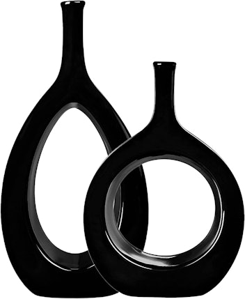Samawi Black Vase Set of 2 Black Ceramic Vase Black Decor
