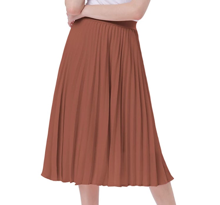 Kate Kasin High Waist Pleated A-Line Swing Skirt 