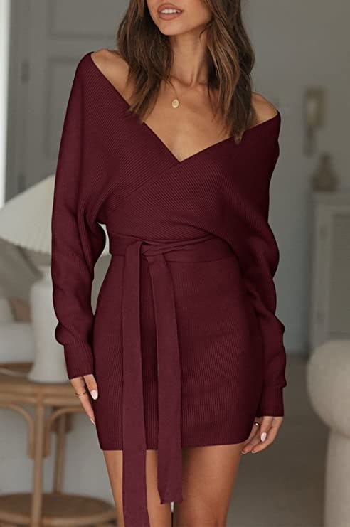 ZESICA Sweater Dress with Belt