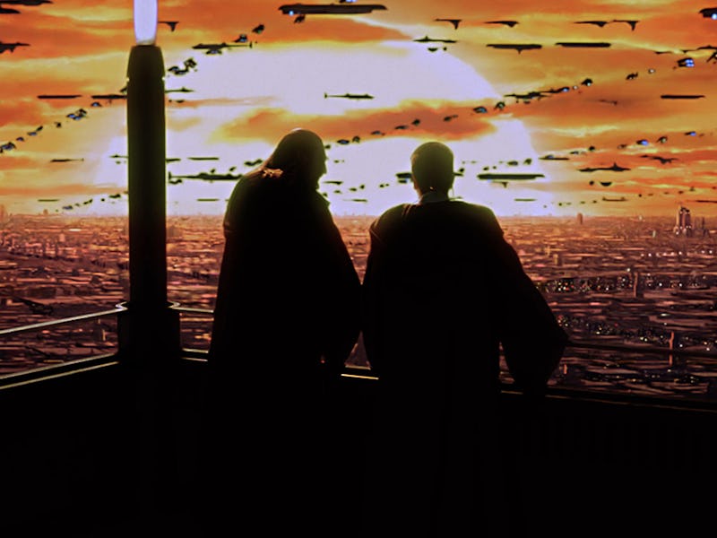 Obi-Wan and Anakin look out over the city in Star Wars