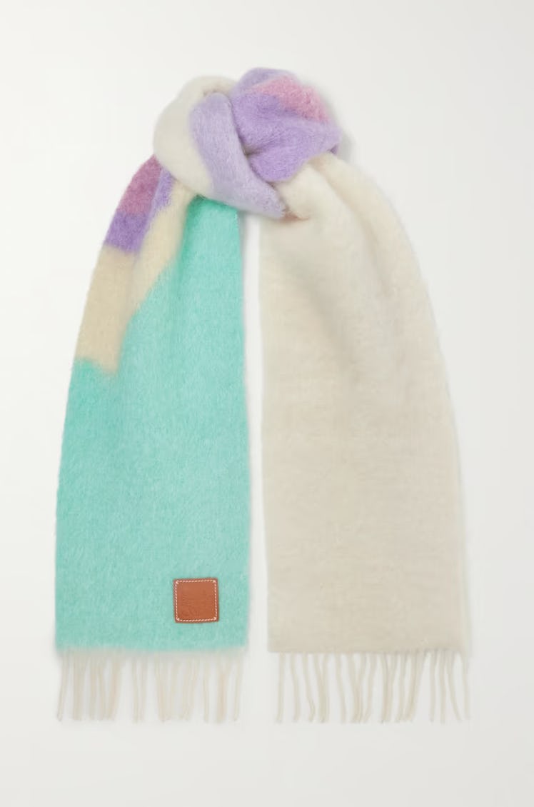 Fringed Color-Block Mohair-Blend Scarf