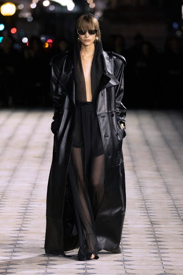 A model walks the runway during the Saint Laurent Womenswear Spring/Summer 2023 show as part of Pari...