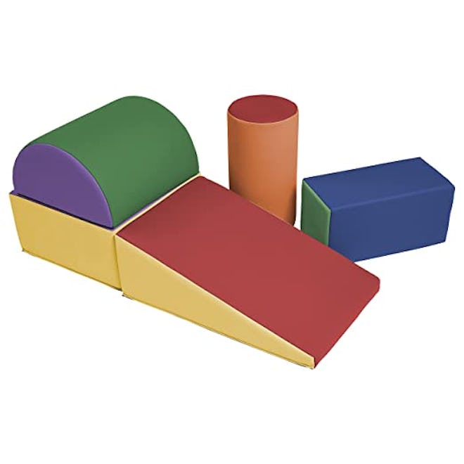 A foam obstacle course set is a developmental toy for 1-year-olds.