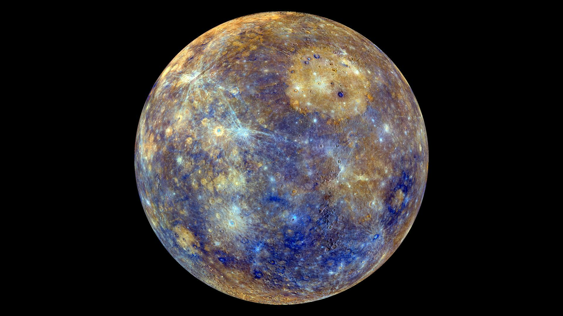 Colorful Mercury image with craters visible