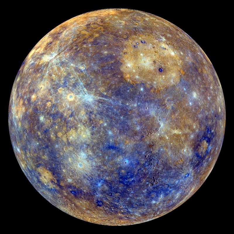 Colorful Mercury image with craters visible