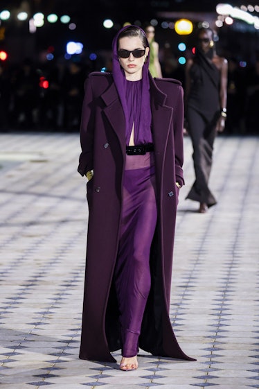 A model walks the runway during the Saint Laurent Womenswear Spring/Summer 2023 show as part of Par...