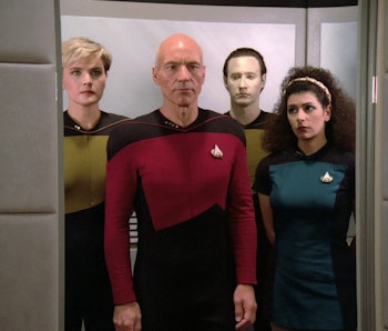 Yar, Picard, Data and Troi in the debut of Star Trek: The Next Generation.