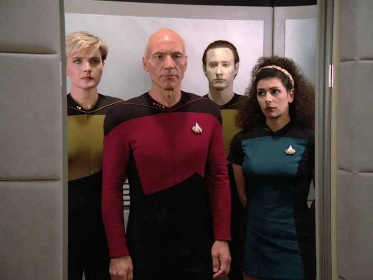 Yar, Picard, Data and Troi in the debut of Star Trek: The Next Generation.