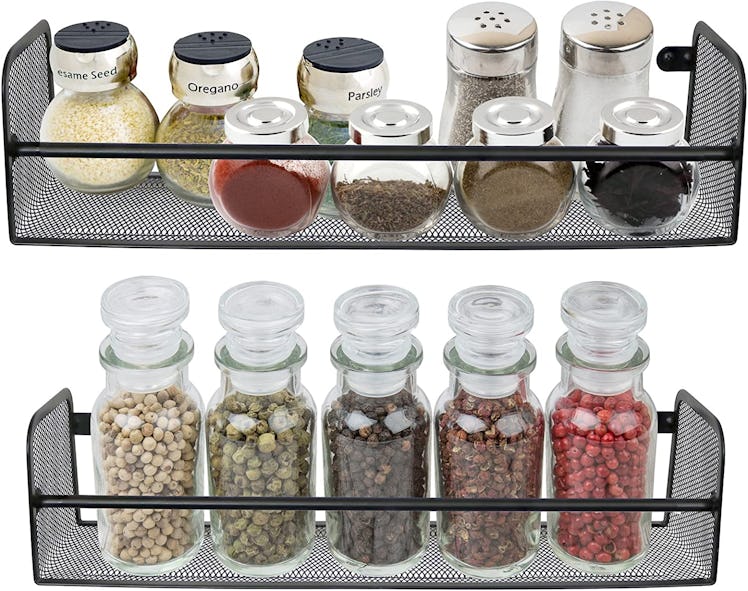 Greenco Wall Mount Single Tier Mesh Spice Rack, Set 2