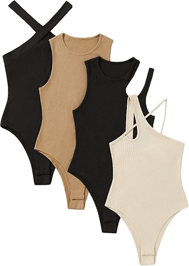 MakeMeChic Ribbed Knit Bodysuit Set (4 Pieces)